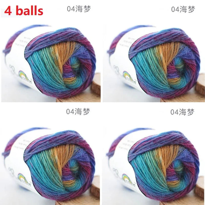 100% Wool Yarn Rainbow Color for Hand Knitting Crochet
