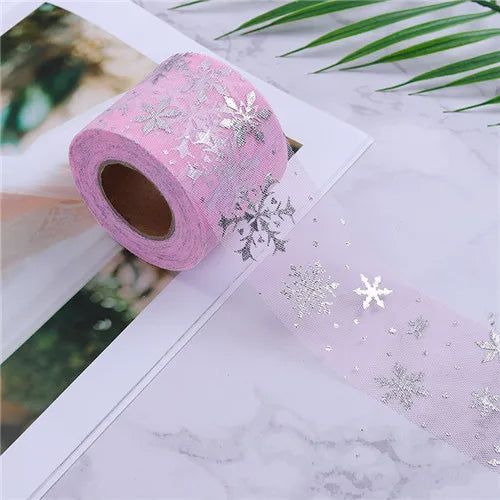 5 Yards / Snowflake Sheer Tulle Glitter Ribbon Tape