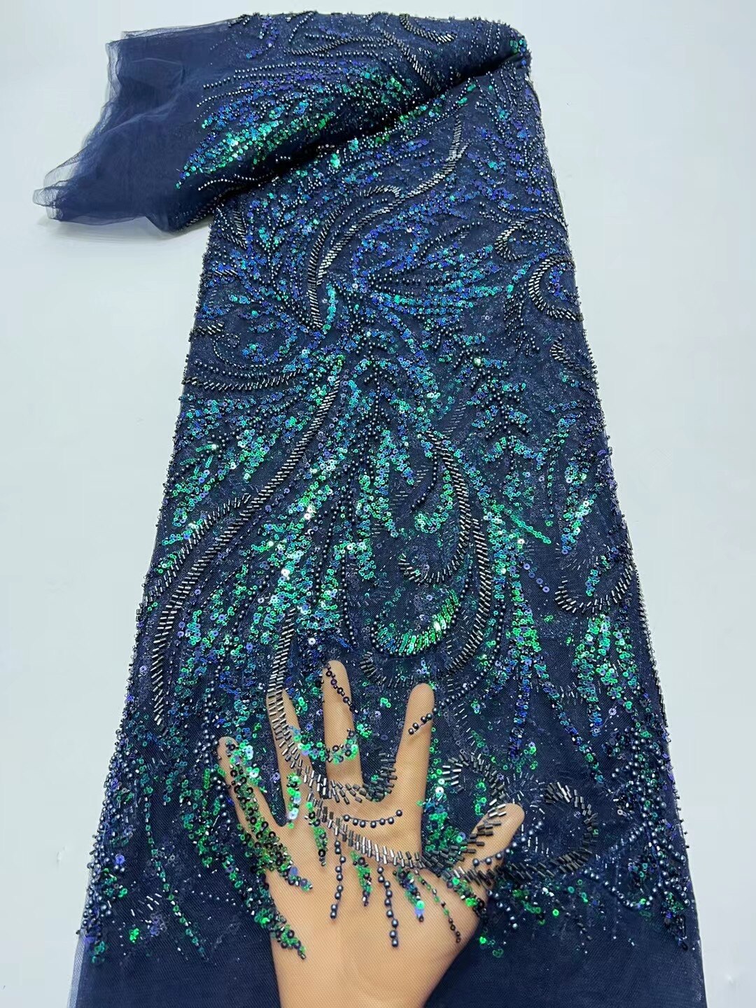 5 YARD / 8 COLORI / Tessuto per abiti da cerimonia nuziale in pizzo scintillante con ricami di perline e paillettes Louis