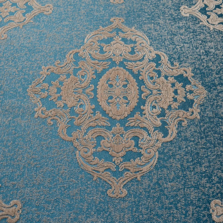 Blue Textured Jacquard Custom-Made Drapery