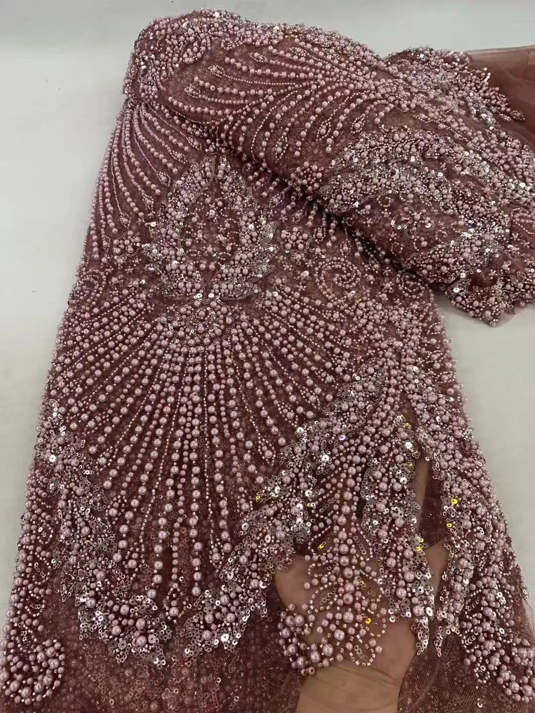 5 YARDS / Montslke Full Beaded Embroidery Bridal Mesh Lace Fabric - 8 COLORS