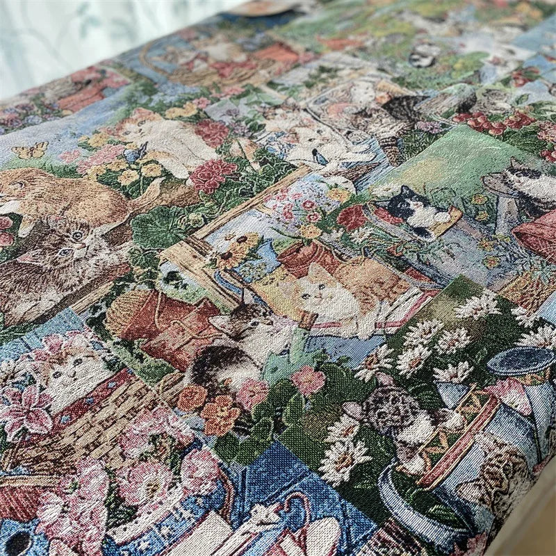 Dotio Oil Paint Cat Portrait Chenille Fabric