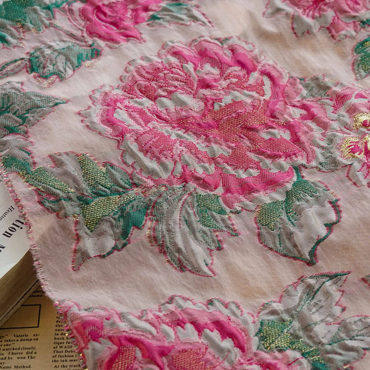Moemos Pink Floral Woven Jacquard Fabric