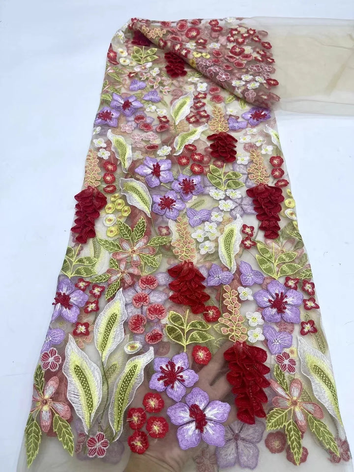 5 Yards / 6 Colors / Brillisse Multicolor Flowers Tulle Lace Fabric