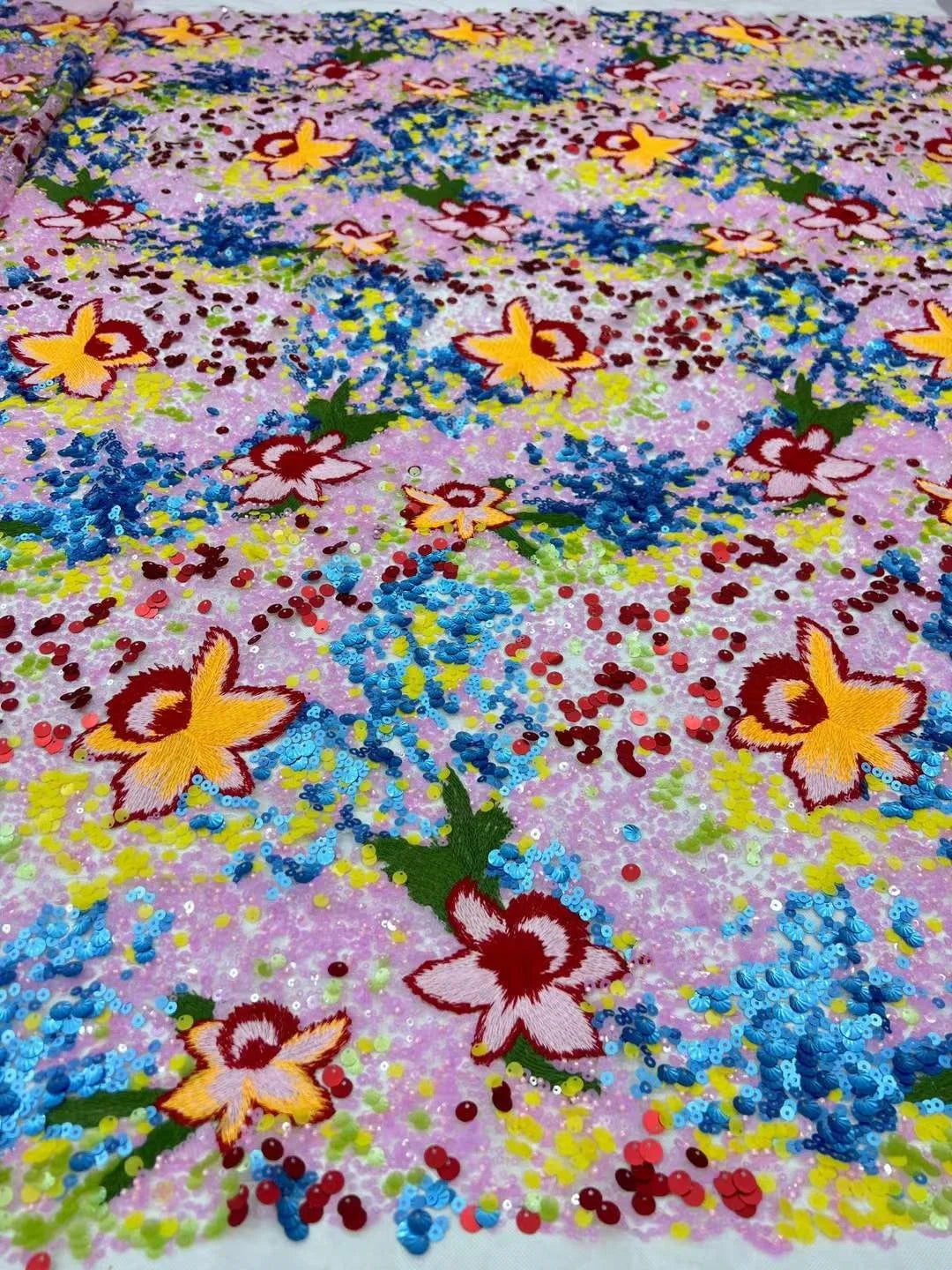 5 YARDS / Glissara Beaded Embroidery Bridal Mesh Lace Fabric