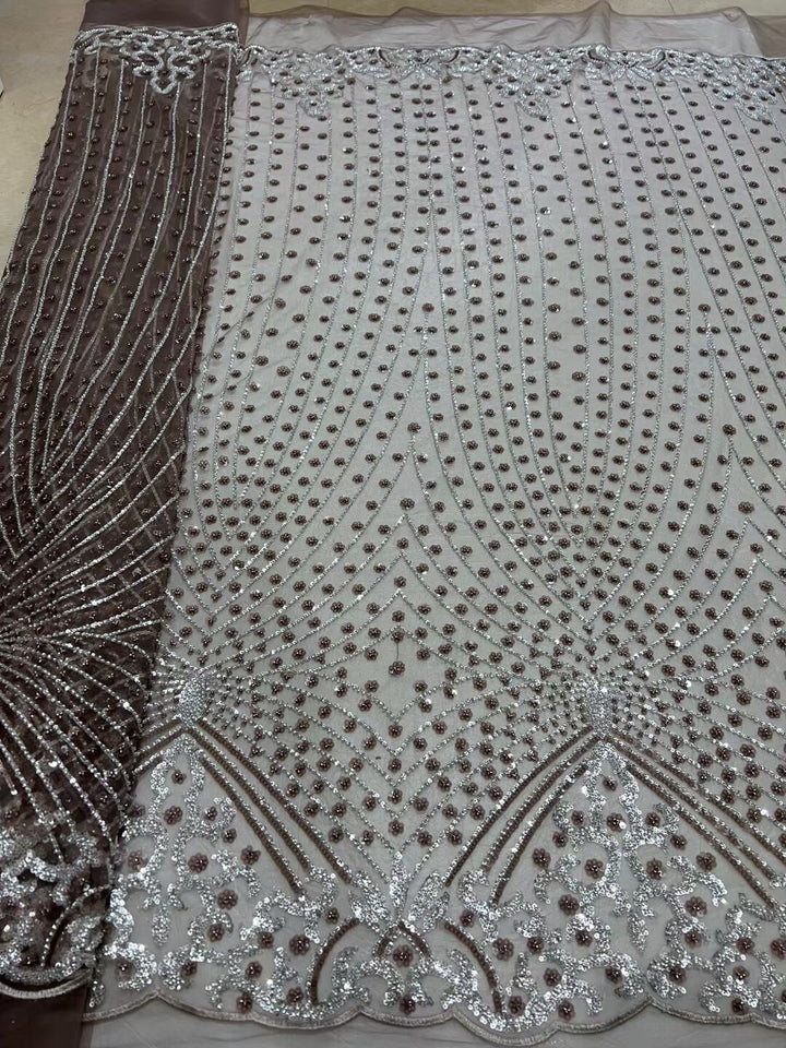 5 YARDS / 8 COLORS / Simon Sequin Beaded Embroidery Glitter Mesh Sparkly Lace Wedding Party Dress Fabric