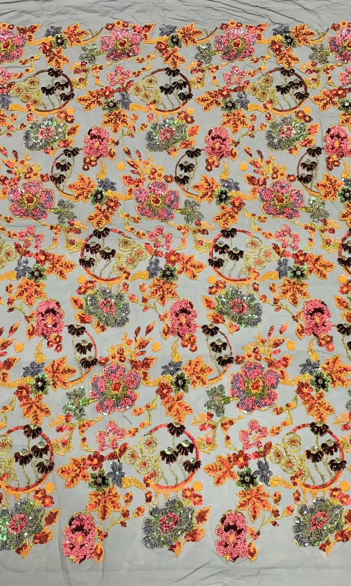 5 YARDS / 10 COLORS / Aurette Floral Beaded Embroidery Bridal Mesh Lace Fabric