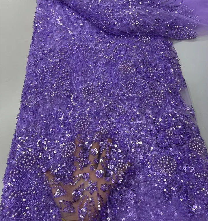 5 YARDS / 8 COLORS / Virelle Beaded Embroidery Bridal Mesh Lace Fabric