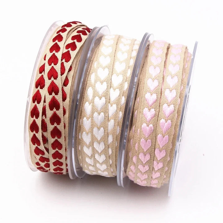 10 Meter / Polyester Woven Heart Decoration Ribbon