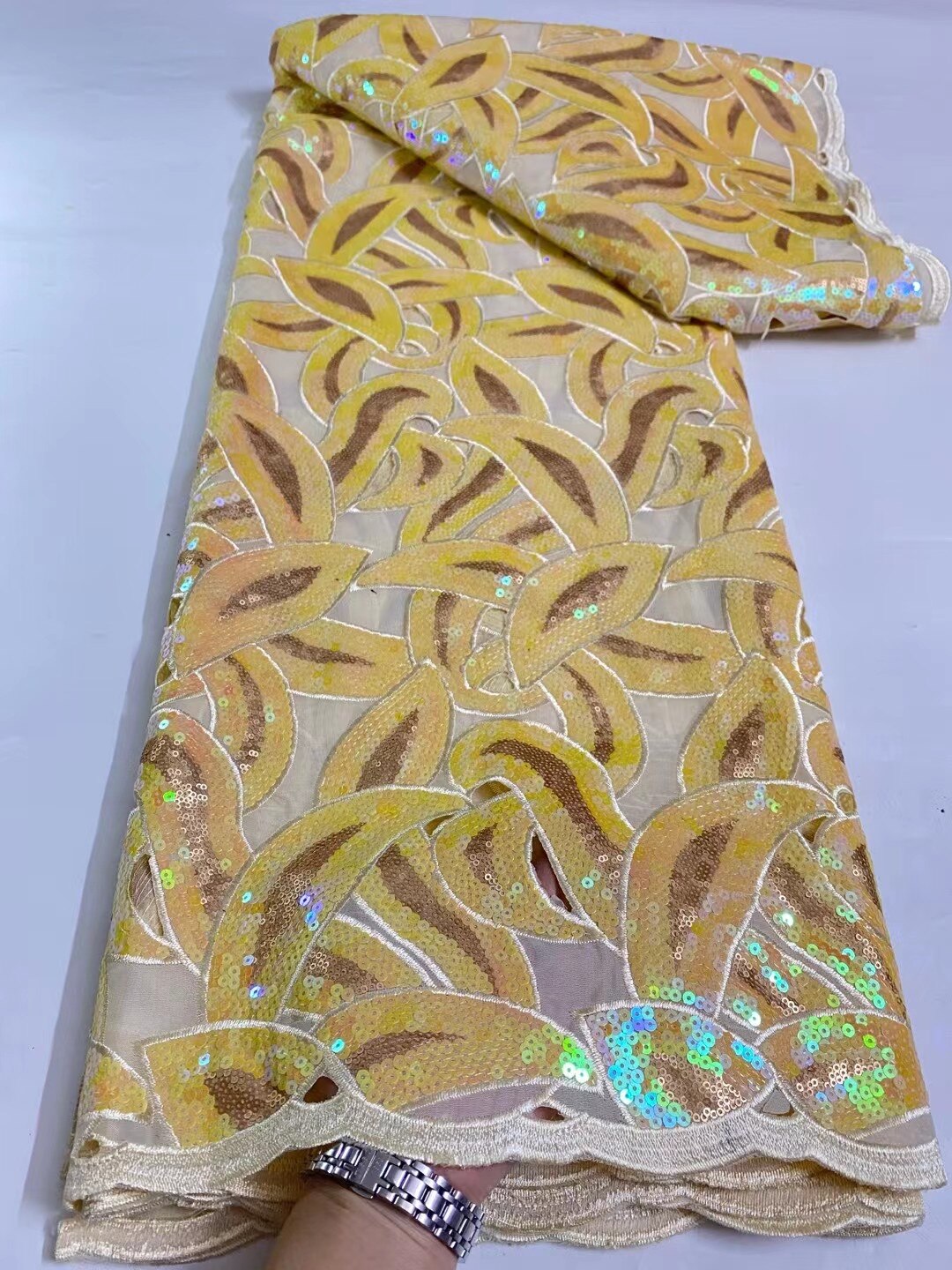 5 YARDS / 7 COLORI / Tessuto per abiti da cerimonia nuziale in pizzo scintillante con ricamo di perline e paillettes Axel