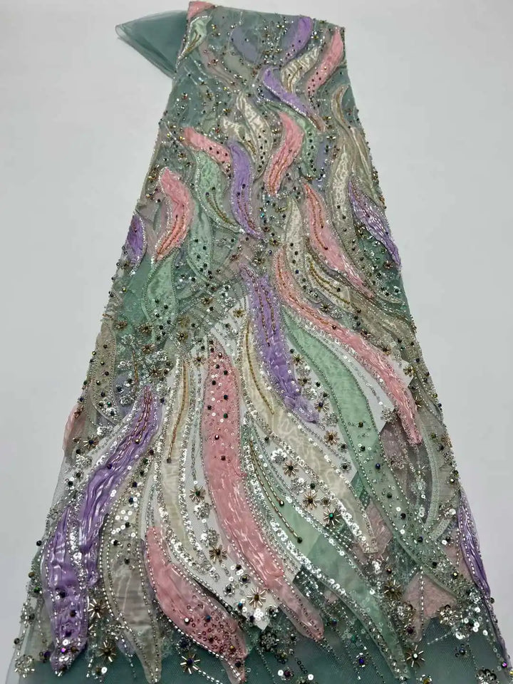 5 YARDS / 6 COLORS / Sequinelle Beaded Embroidery Bridal Mesh Lace Fabric