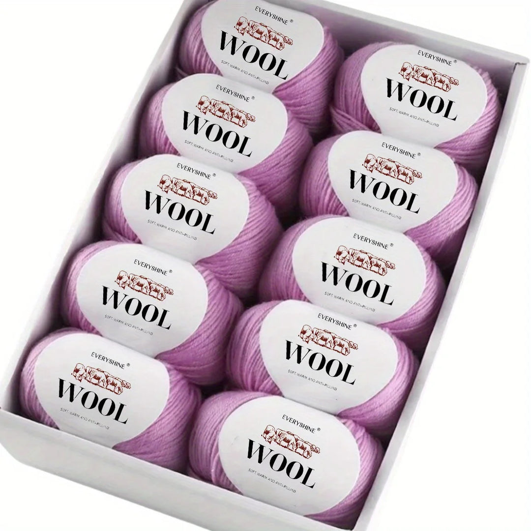 10-Pack Wool Blend Yarn Medium-Fine 80% Wool 20% Polyester