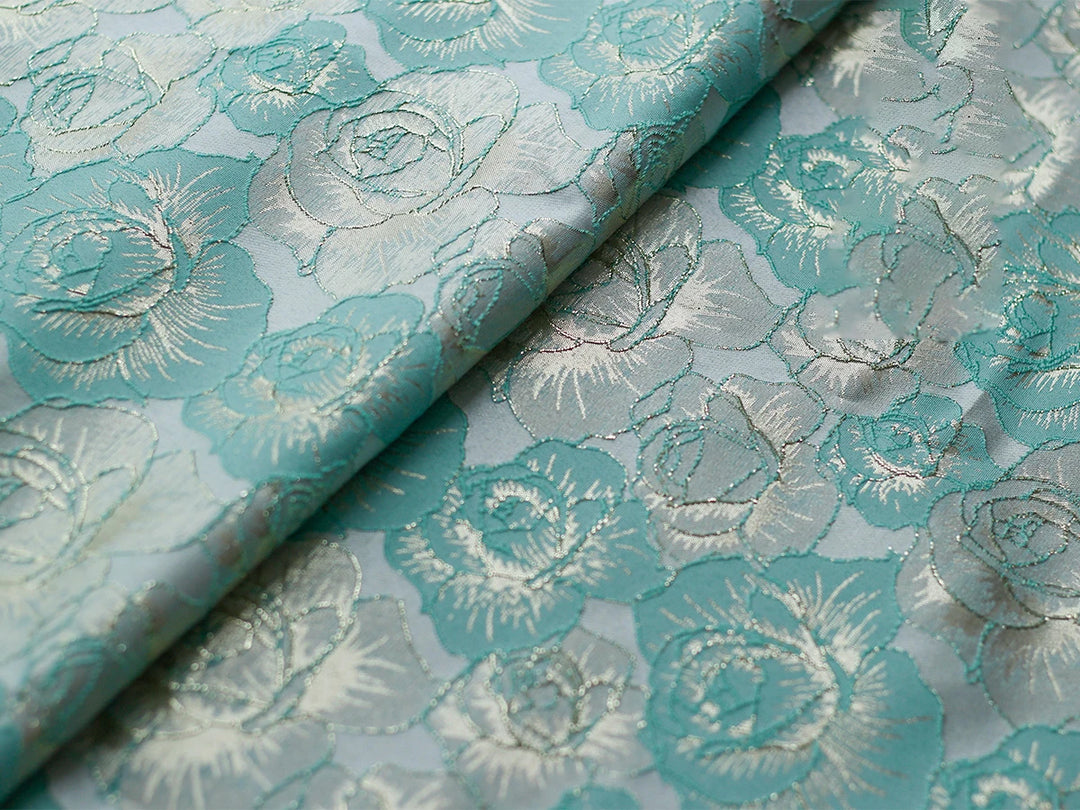 Gillain Gold Silk Yarn Dyed Embossed Flower Jacquard Fabric