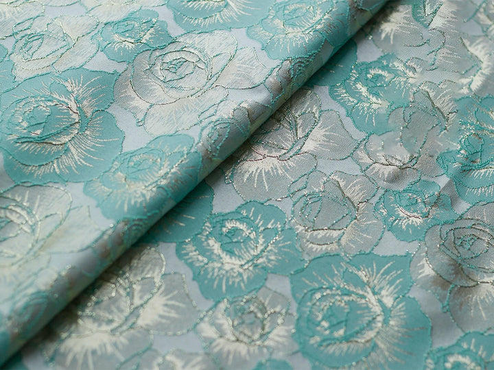 Gillain Gold Silk Yarn Dyed Embossed Flower Jacquard Fabric