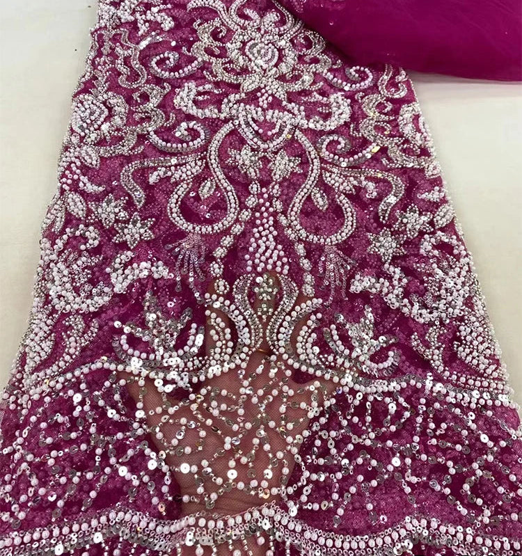 5 YARDS / 13 COLORS / Luxoria Beaded Embroidery Bridal Mesh Lace Fabric