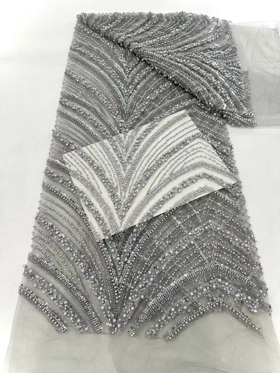 5 YARDS / 7 COLORS / IAEIROS Sequin Beaded Embroidery Glitter Mesh Dress Lace Fabric