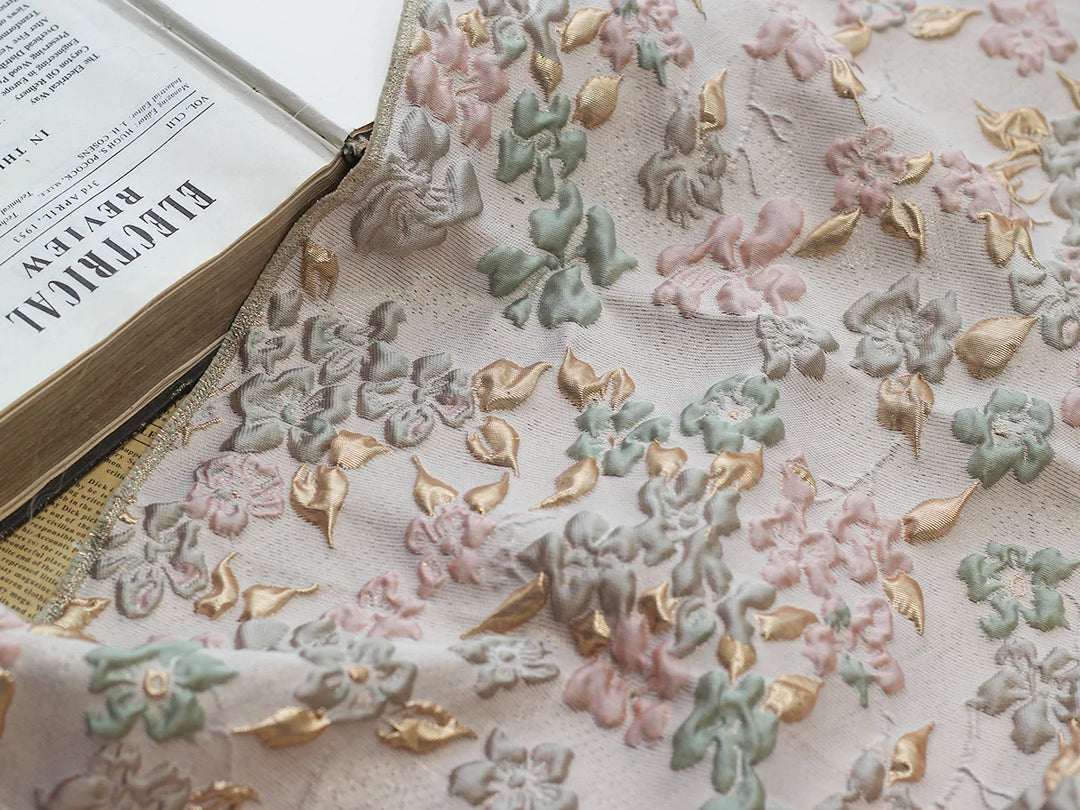 Elizabeth Yarn Dyed Jacquard Gold Embossed Floral Fabric