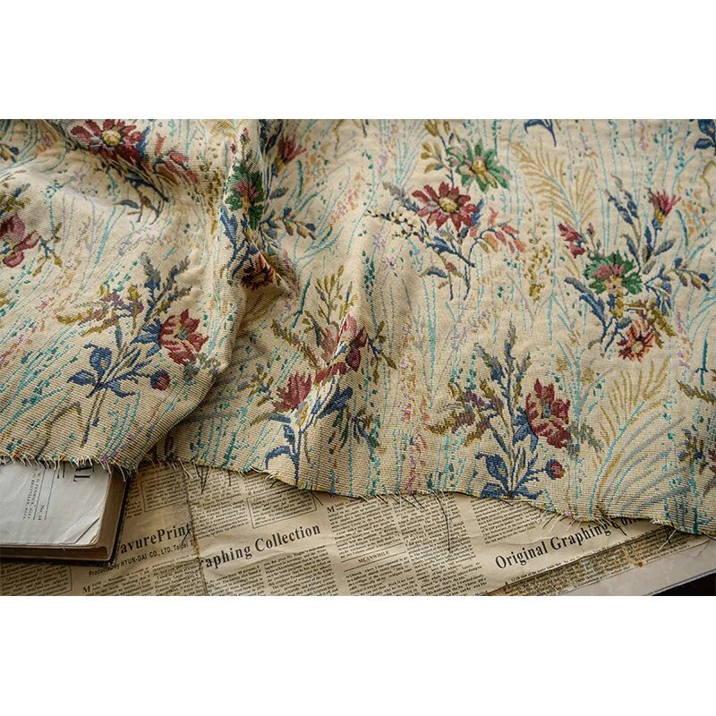 Vintage Floral Multi Color Chenille Woven Jacquard Fabric