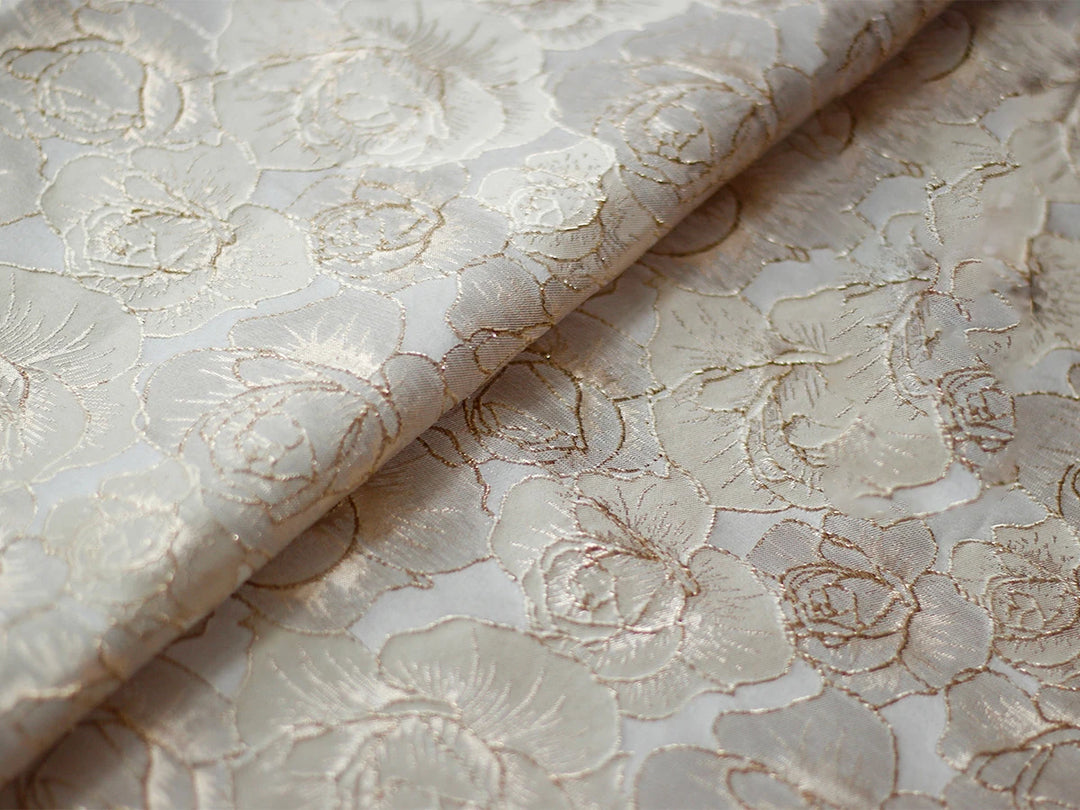 Gillain Gold Silk Yarn Dyed Embossed Flower Jacquard Fabric