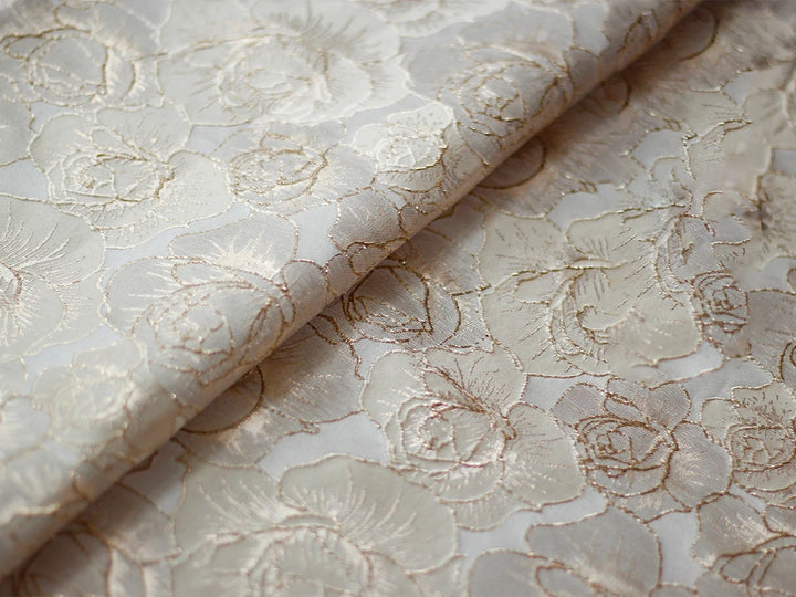 Gillain Gold Silk Yarn Dyed Embossed Flower Jacquard Fabric