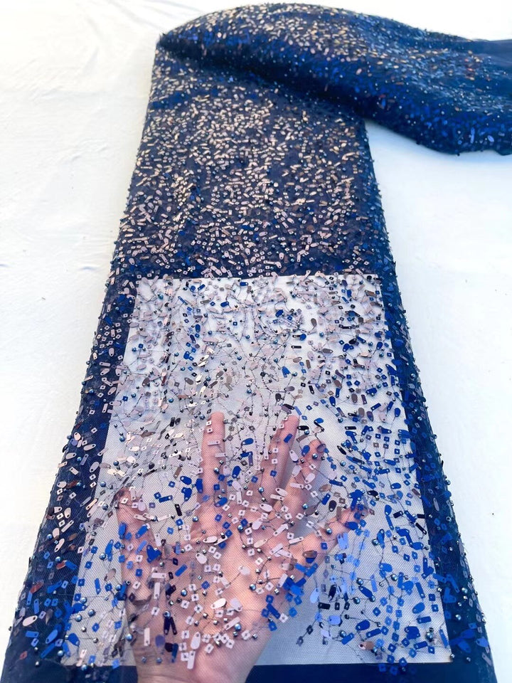 5 YARDS / 13 COLORI / Tessuto per abiti da cerimonia nuziale in pizzo scintillante con ricami in rilievo e paillettes Mohamed