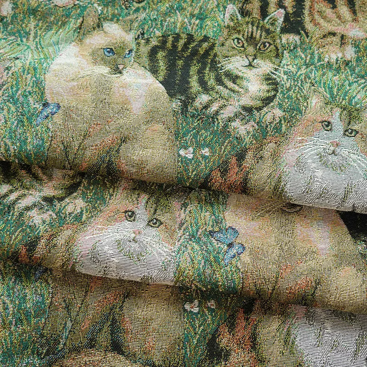 Cat in Garden Woven Chenille Fabric
