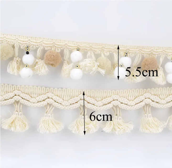 3Yard / 2 Designs / Clasias Cotton Pompom Tassel Fringe Trim