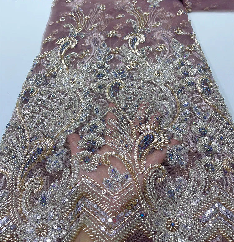 5 YARDS / 9 COLORS / Elowenra Beaded Embroidery Bridal Mesh Lace Fabric