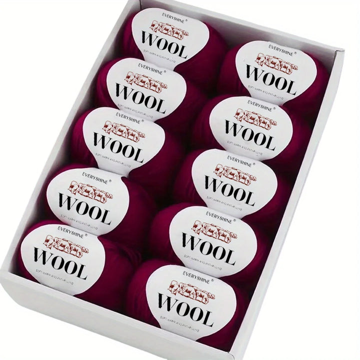 10-Pack Wool Blend Yarn Medium-Fine 80% Wool 20% Polyester