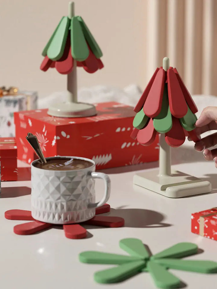 1/3Pcs Tree Shaped Trivet Stackable Christmas Themed Multi-Function Coaster