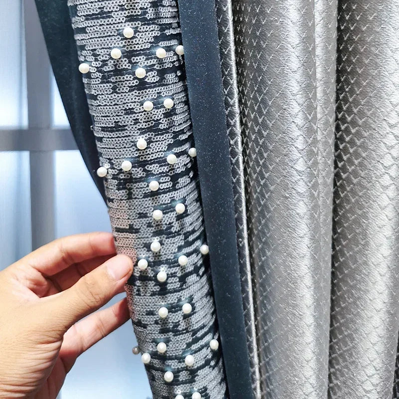 Silver Gray Textured Jacquard Custom-Made Curtain Drapery