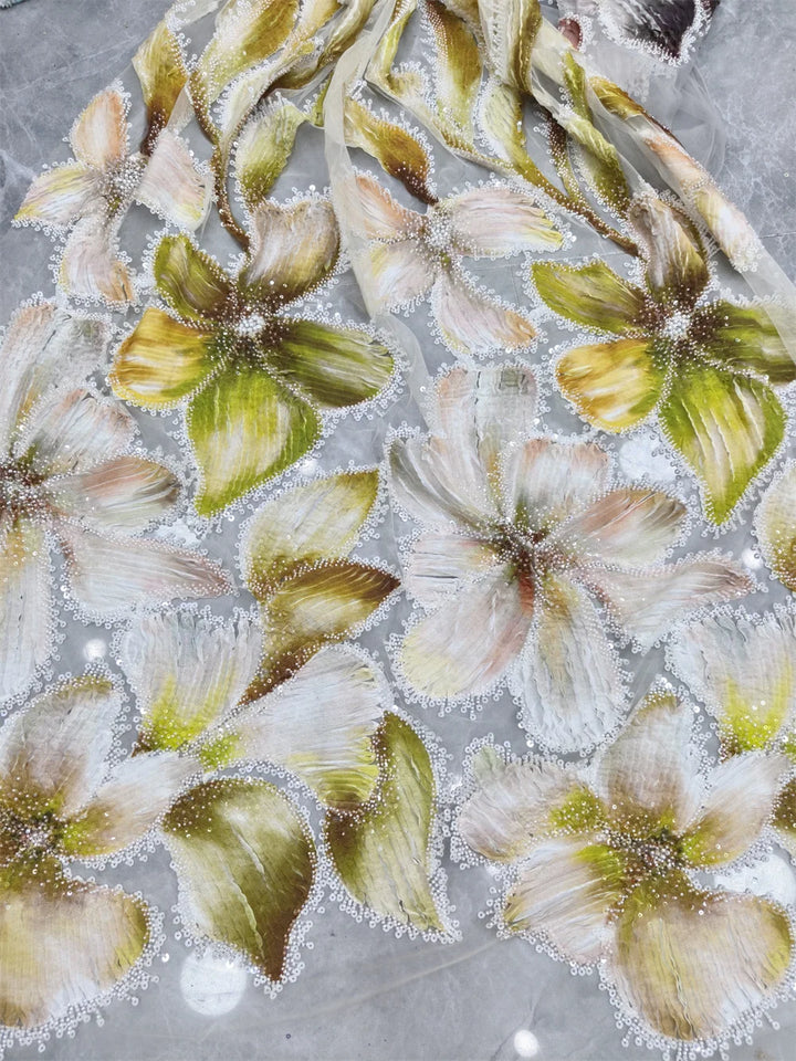 5 YARDS / 4 COLORS / Beauclaire Beaded Embroidery Bridal Mesh Lace Fabric