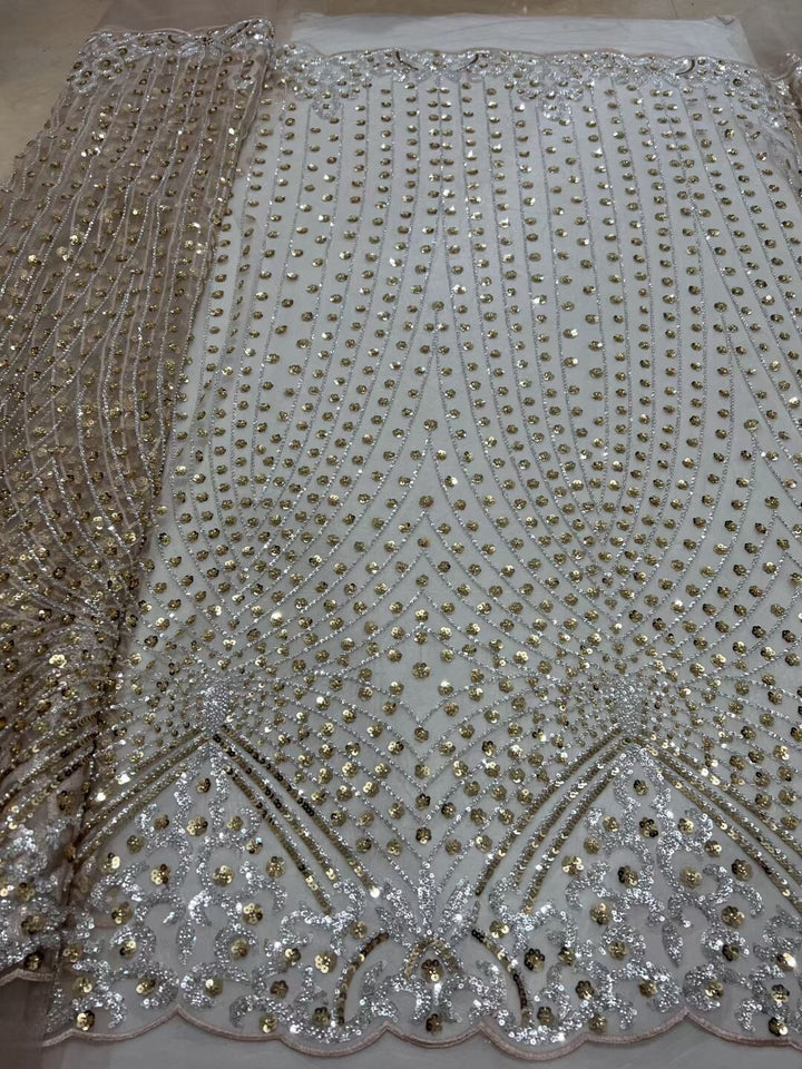 5 YARDS / 8 COLORS / Simon Sequin Beaded Embroidery Glitter Mesh Sparkly Lace Wedding Party Dress Fabric