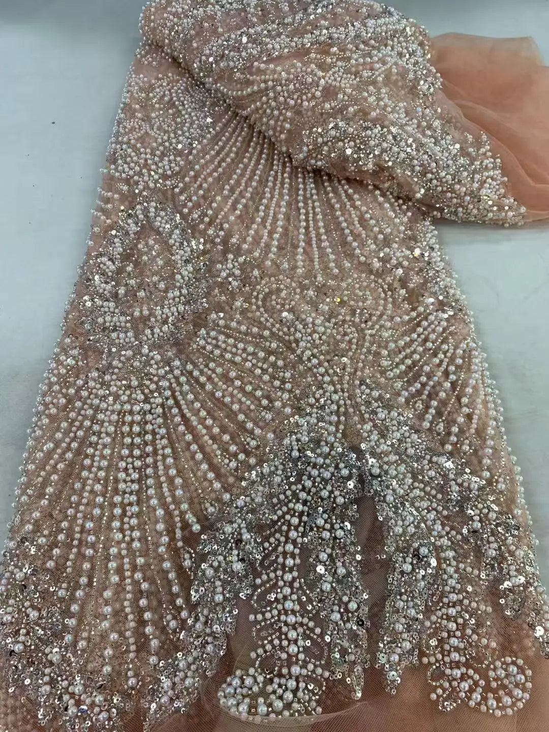 5 YARDS / Montslke Full Beaded Embroidery Bridal Mesh Lace Fabric - 8 COLORS