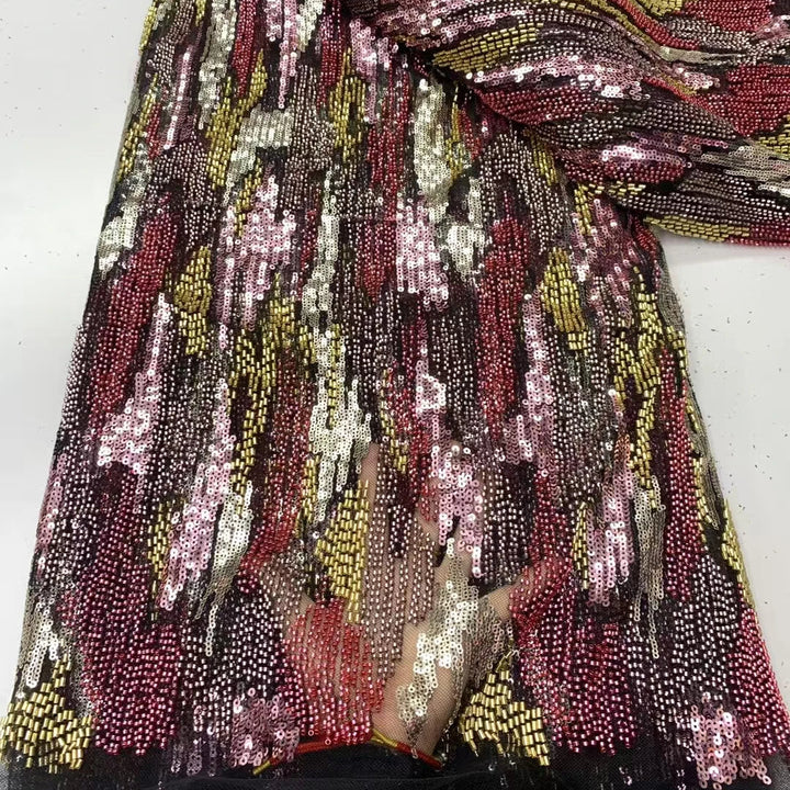 5 YARDS / 9 COLORS / Emberis Beaded Embroidery Bridal Mesh Lace Fabric