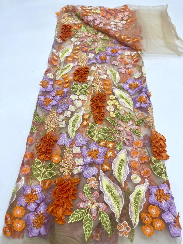 5 Yards / 6 Colors / Brillisse Multicolor Flowers Tulle Lace Fabric