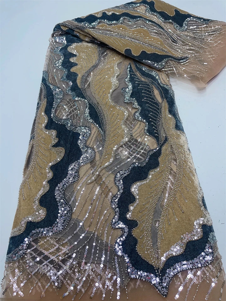 5 YARDS / 6 COLORS / Beadique Abstract Beaded Embroidery Bridal Mesh Lace Fabric