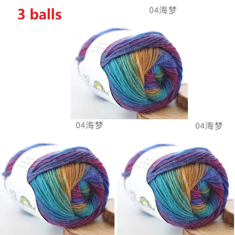 100% Wool Yarn Rainbow Color for Hand Knitting Crochet