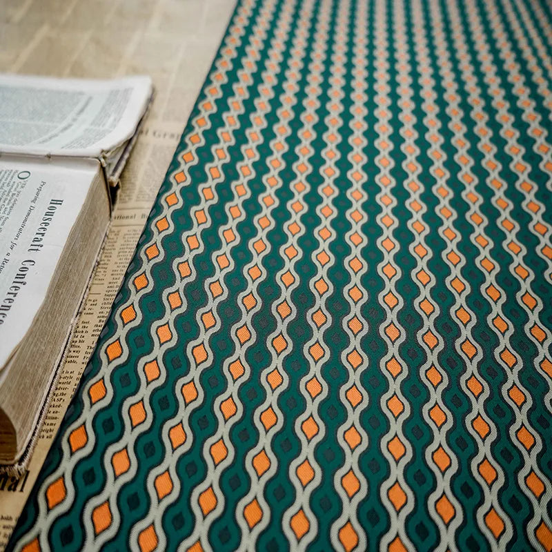 Rayan Retro Orange Green Midcentury Jacquard Fabric