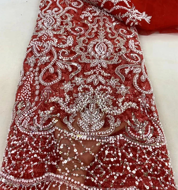 5 YARDS / 13 COLORS / Luxoria Beaded Embroidery Bridal Mesh Lace Fabric