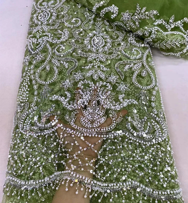 5 YARDS / 13 COLORS / Luxoria Beaded Embroidery Bridal Mesh Lace Fabric