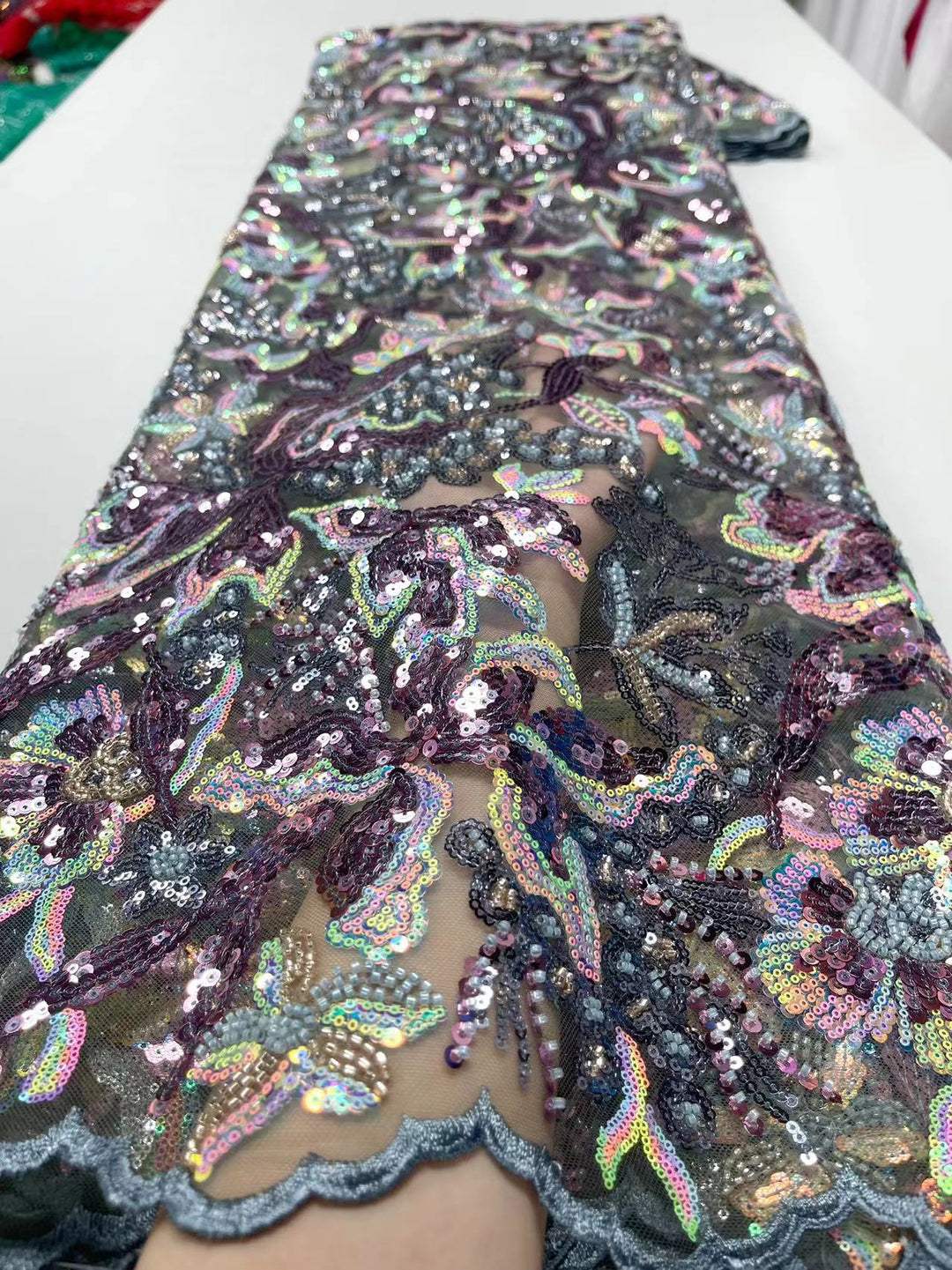 5 METRI / 8 COLORI / Tessuto per abiti da cerimonia nuziale in pizzo scintillante con ricami di perline e paillettes Oscar