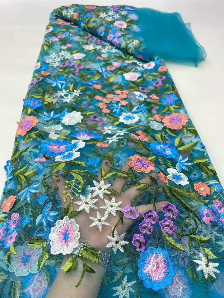 5 Yards / 14 Colors / Etherea Multicolor Flowers Tulle Lace Fabric