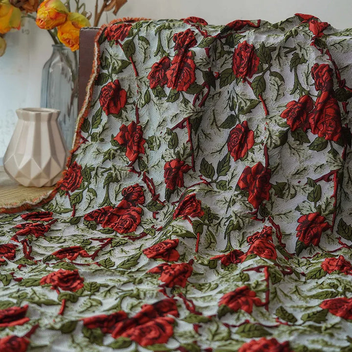 Brel Retro Embossed Red Rose Yarn Dyed Jacquard Fabric