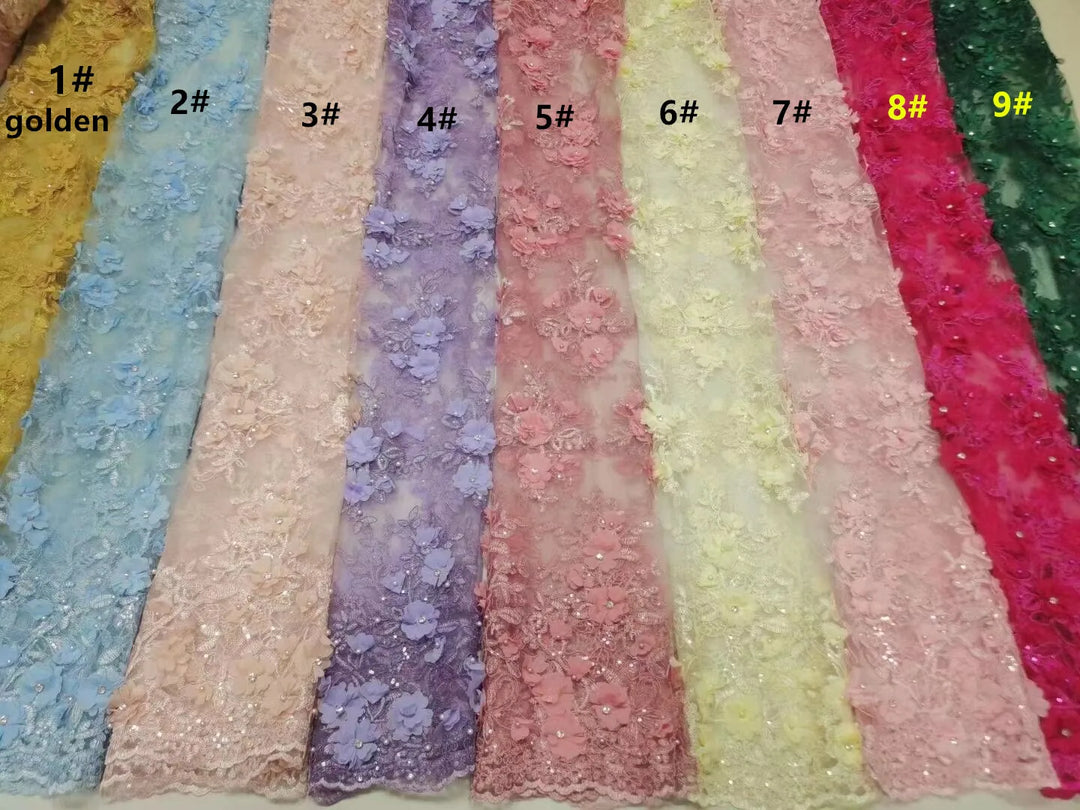 5 YARDS / 9 COLORS / Damoela Floral Sequin Beaded Embroidery Tulle Mesh Lace Dress Fabric