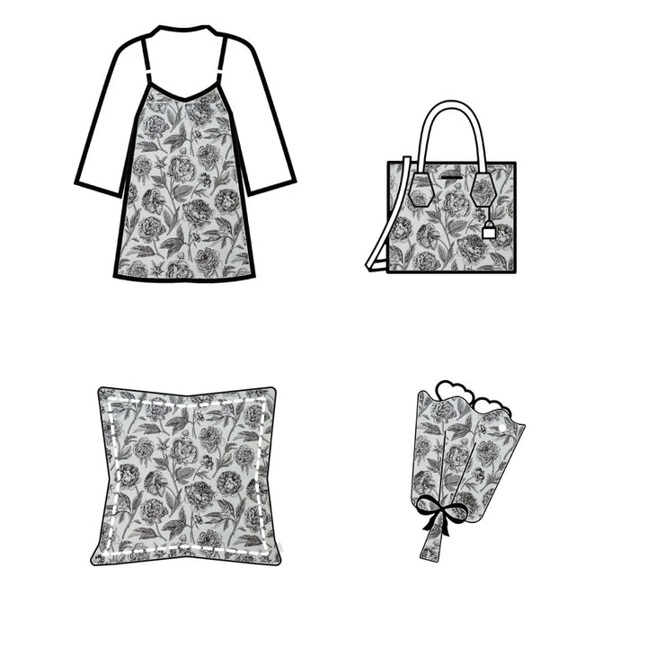 Utopis Black White Large Flower Jacquard Brocade Fabric