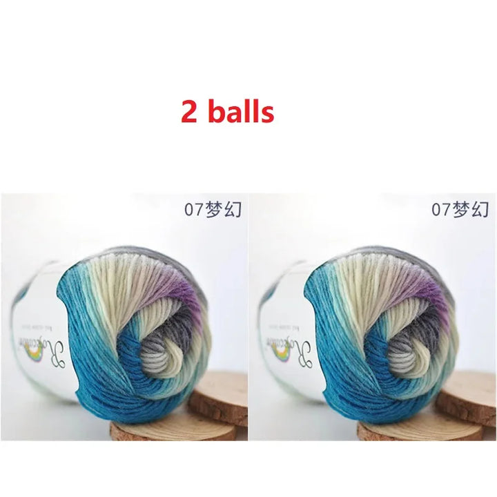 100% Wool Yarn Rainbow Color for Hand Knitting Crochet
