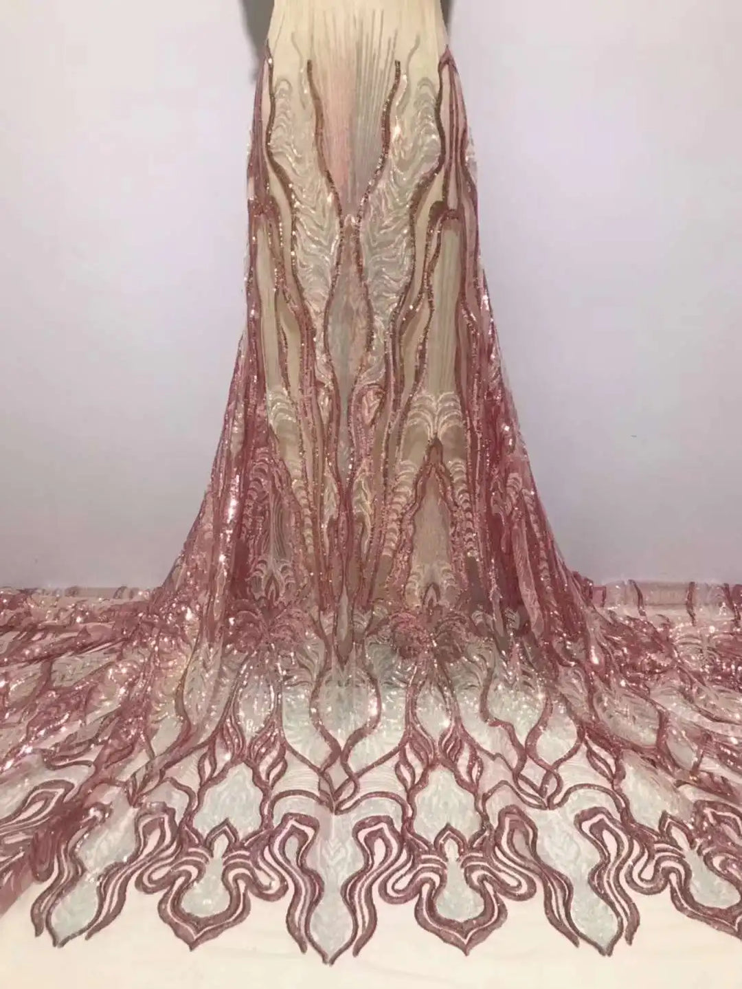 5 YARDS / 8 COLORS / Lumesse Abstract Beaded Embroidery Bridal Mesh Lace Fabric