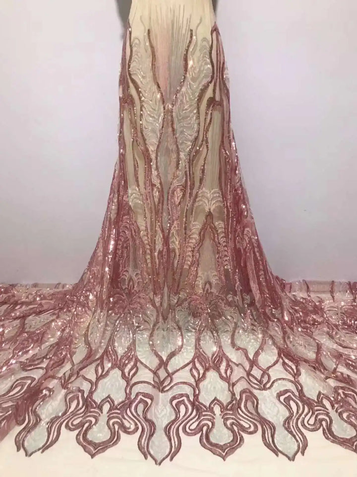 5 YARDS / 8 COLORS / Lumesse Abstract Beaded Embroidery Bridal Mesh Lace Fabric