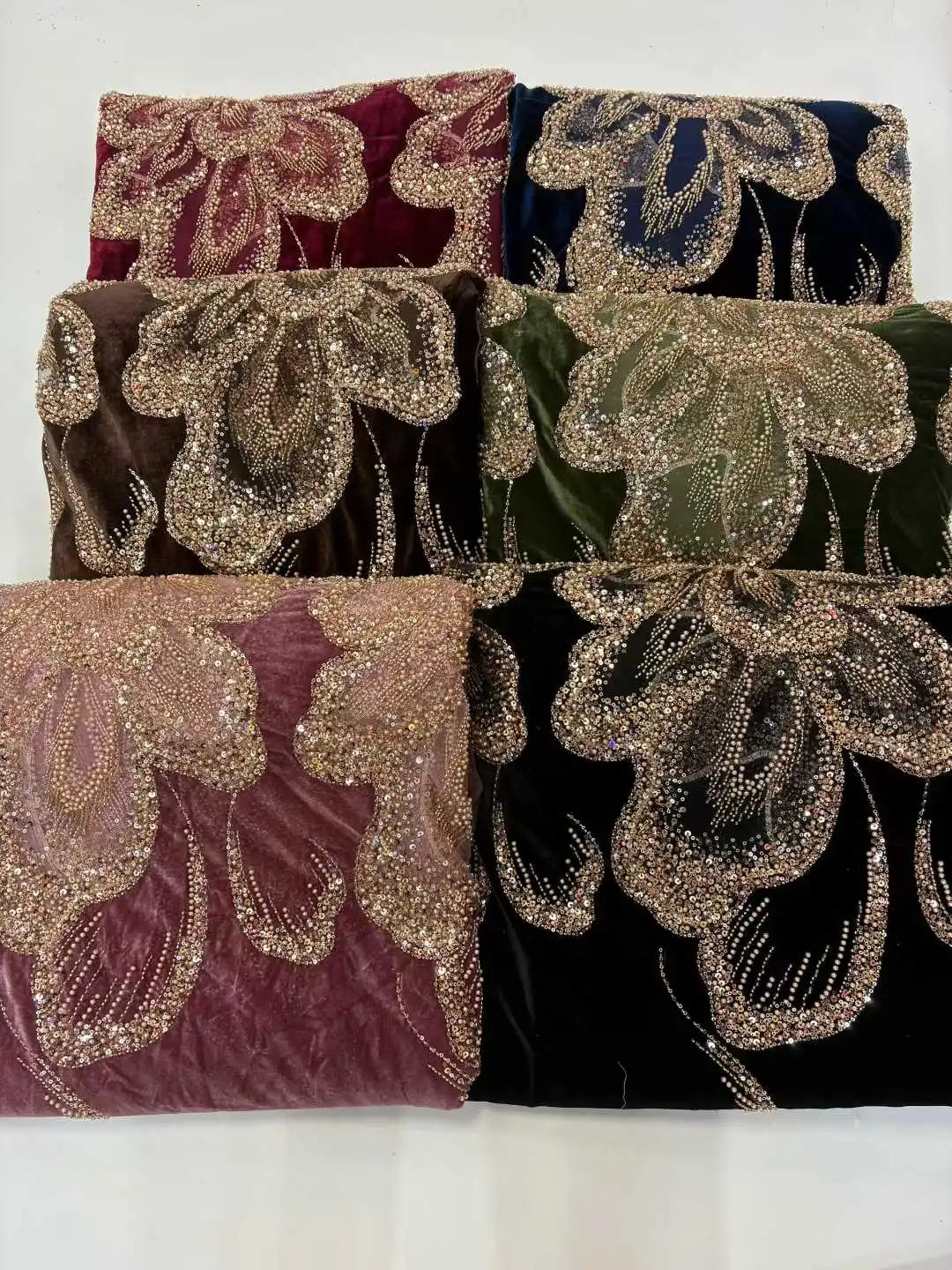5 YARDS / 6 COLORS / Radique Velvet Beaded Embroidery Bridal Mesh Lace Fabric